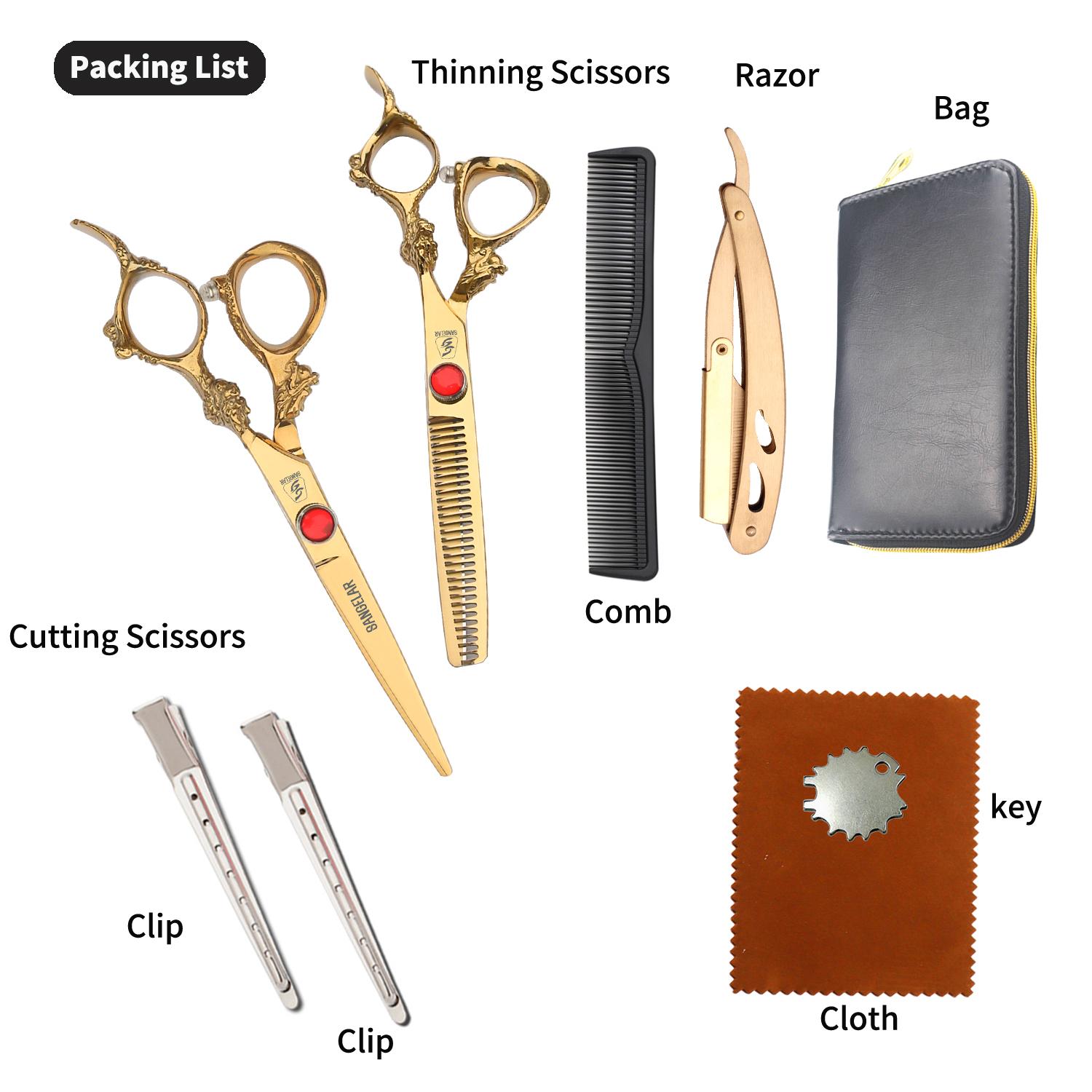 

Sangelar 6 дюймов золотые ножницы для волос набор с ручкой дракона профессиональные парикмахерские инструменты парикмахерские ножницы набор для ухода за волосами 6 set золотой