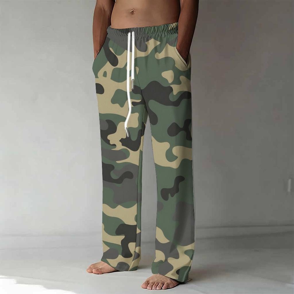 Men's Loose Casual Solid Color  Trousers Camouflage Printed Straight Pants