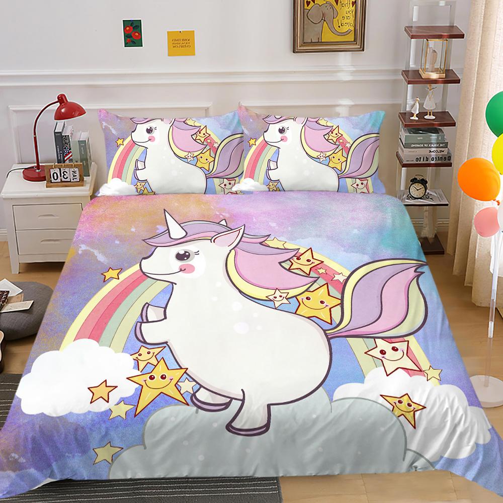 3D Unicorn Print Home Bed Cover Home Textiles Bedding Set Covers Student Dormitory Pillowcase Breathable