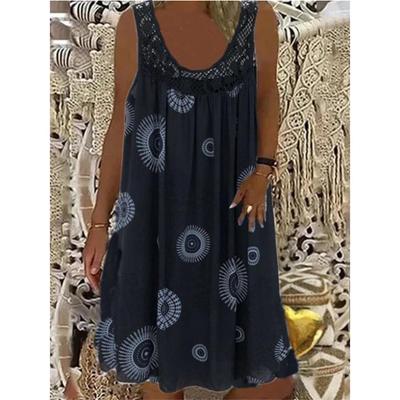 Dames Digitale Print Off-the-shoulder Sexy Halter Losse Jurk Kant Casual Jurk