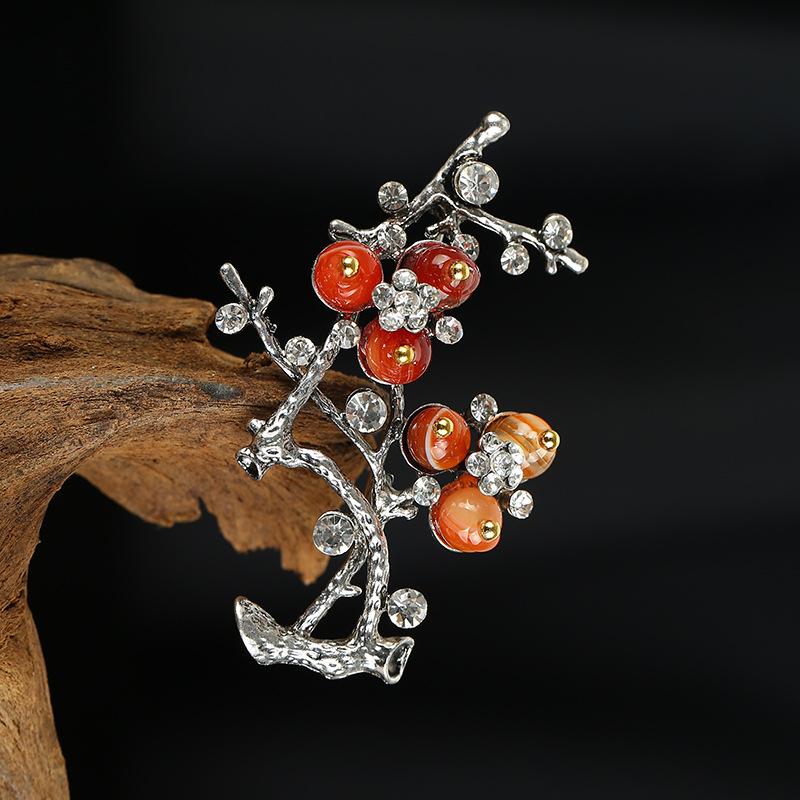 Retro brož z přírodního achátu, špičkový klasický temperament, literární a všestranná rostlinná jehlice, kabát, kardigan, korsážové doplňky