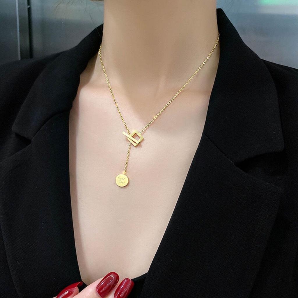 316L Stainless Steel New Fashion Fine  Geometric Square Round Carving Love Chain Choker Necklaces & Pendants For Women