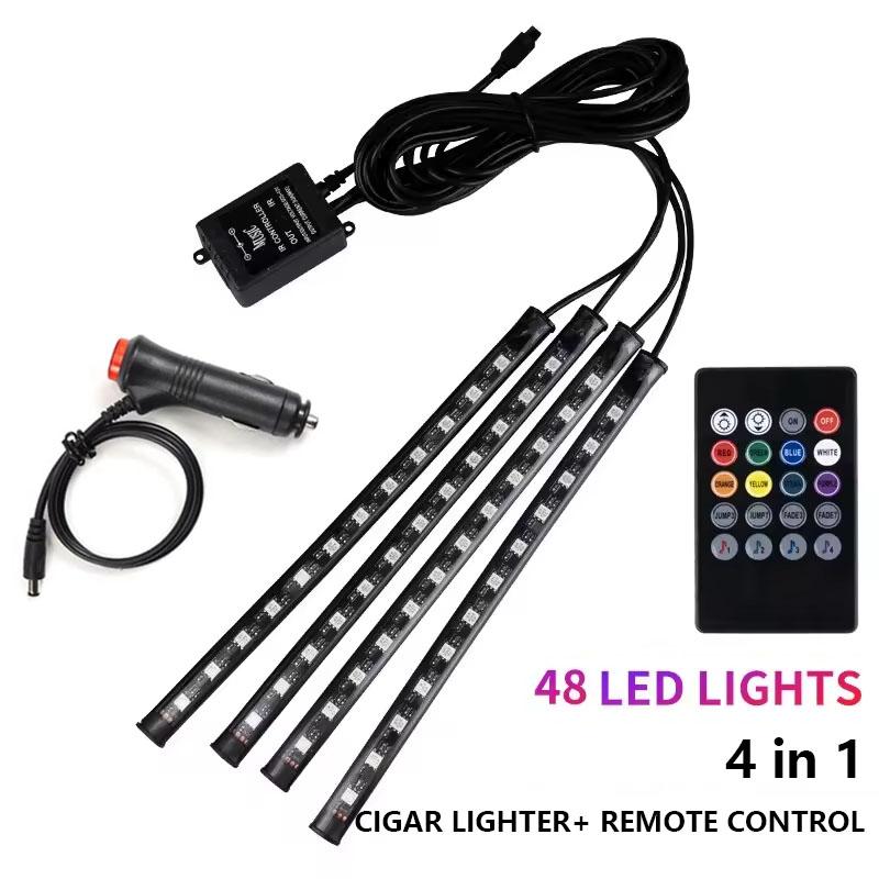 Neon Car Interior Ambient Foot Lights LED Strip USB Wireless Remote Control Lighting RGB Atmosphere Decorative Lamp 8 Colors