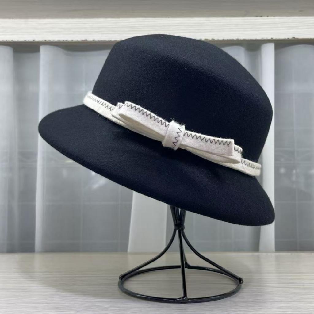 French Romantic High-end Lampshade Hat, Wool Top Hat, Women's Autumn/winter Warmth, Face-enhancing Little Hepburn Style Bucket Hat, Basin Hat