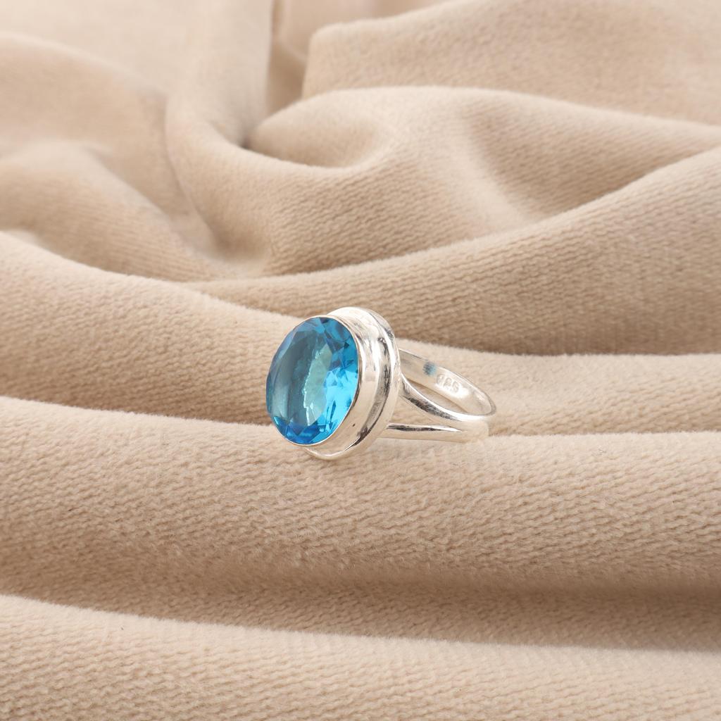 Swiss Blue Topaz Gemstone 925 Sterling Silver Handmade Jewelry Designer Ring Valentine's Gift For Her RR-80-13
