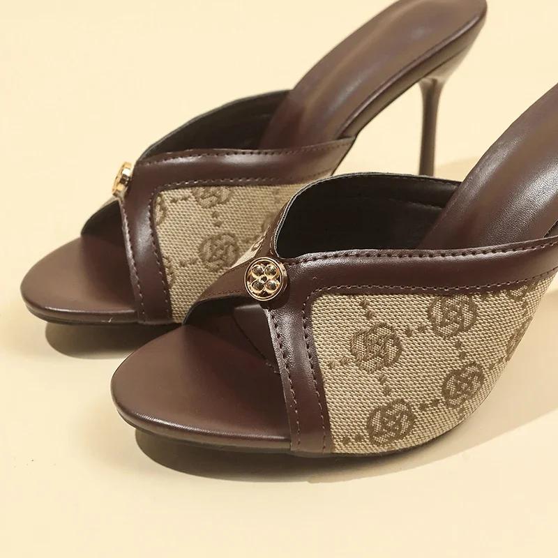 Fashion Rimocy Women Pumps Luxury High Heels Creative Metal Fittings Slippers Party Shoes Print Designs Trend Shoes Outdoor Dress Shoes