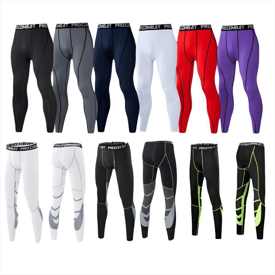 COMBAT PRO Pánské barevné rychleschnoucí kompresní sportovní legíny na trénink a běh