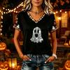 Tricouri Femei Halloween cu Decolteu în V Top cu Dovleac Tricou Casual Top pentru Petrecere de Sărbătoare