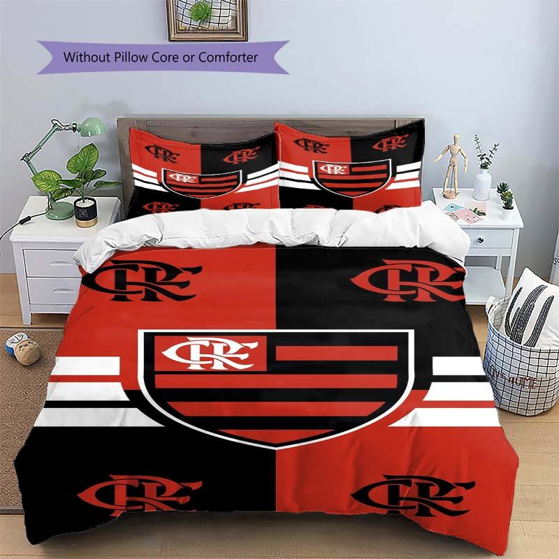 Flamengo Club Crest Red Black Stripe Print 3 Pieces Duvet Cover Set Brazil Soccer Fan Bedding Bedroom Home Decor Without Pillow Core Comforter