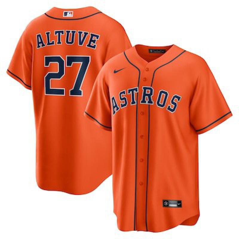 Maglia Baseball MLB Uomo Houston Astros Jose Altuve 27 Ricamata Abbigliamento per tifosi Abbigliamento sportivo