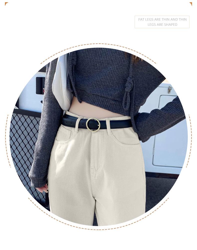 High-Waisted Fleece-Lined Korean Style Jeans for Petite Women, Autumn/Winter, Loose Fit, Straight Leg, Harem Carrot Cut.