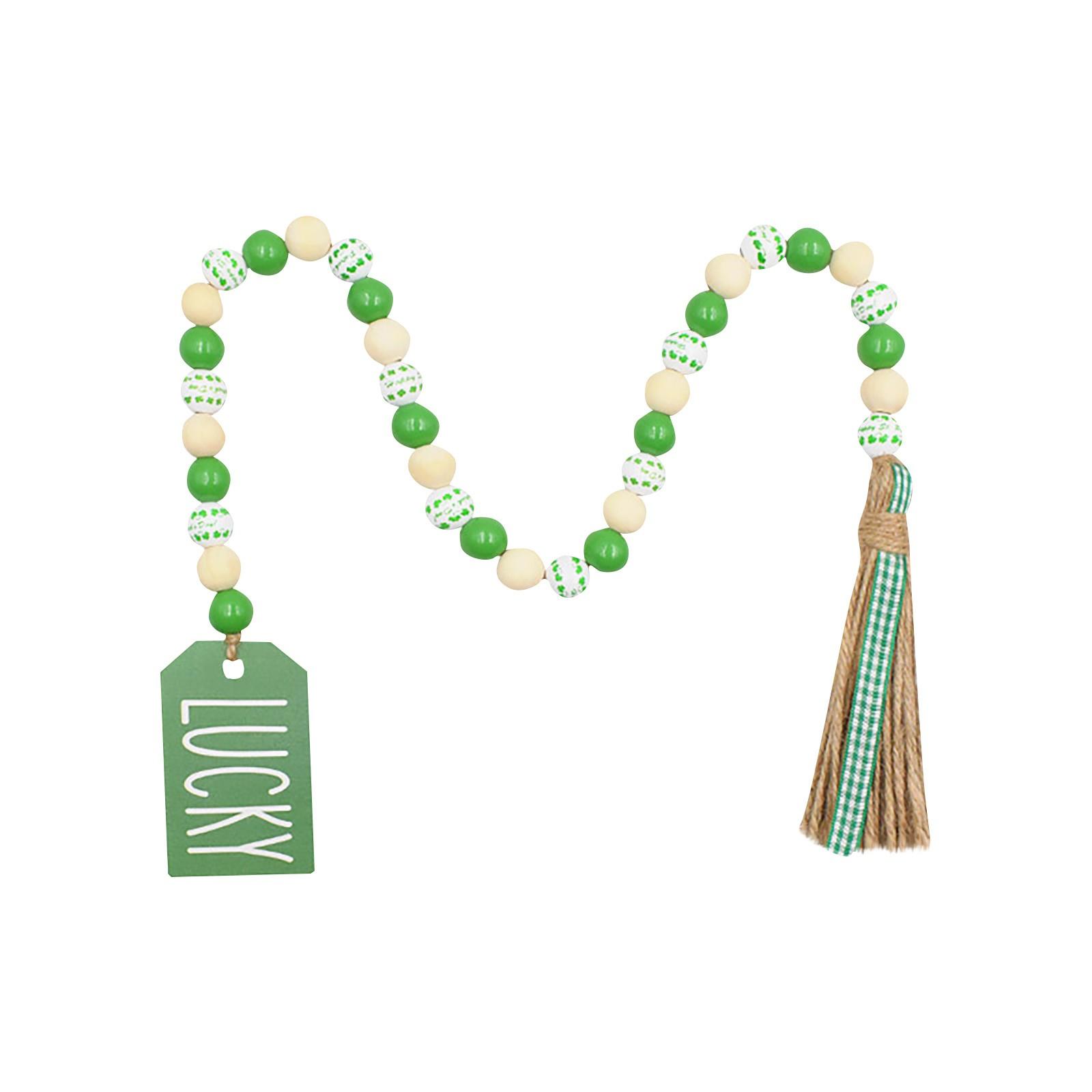 

улица. День Святого Патрика, пеньковая веревка, кисточка, бусины, красочные деревянные бусины, кисточка, подвеска для дома для отдыха, сделай сам