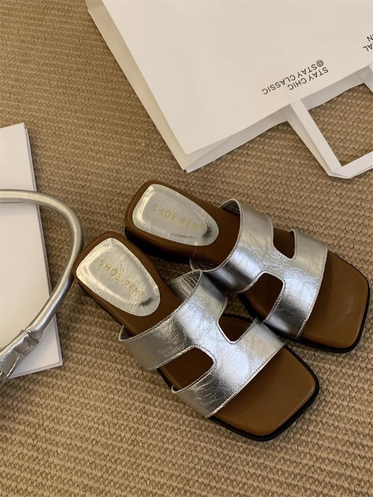 Slope Heel French One-line Slippers Women's Summer Vacation Beach Shoes and Niche Flip-flops