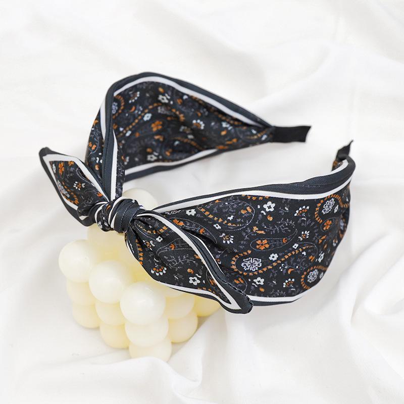 New Paisley Headband for Women Wide-Brimmed Floral Print Hairband with Bow Tie and Rabbit EarsTurban Headwrap Girls Accessories