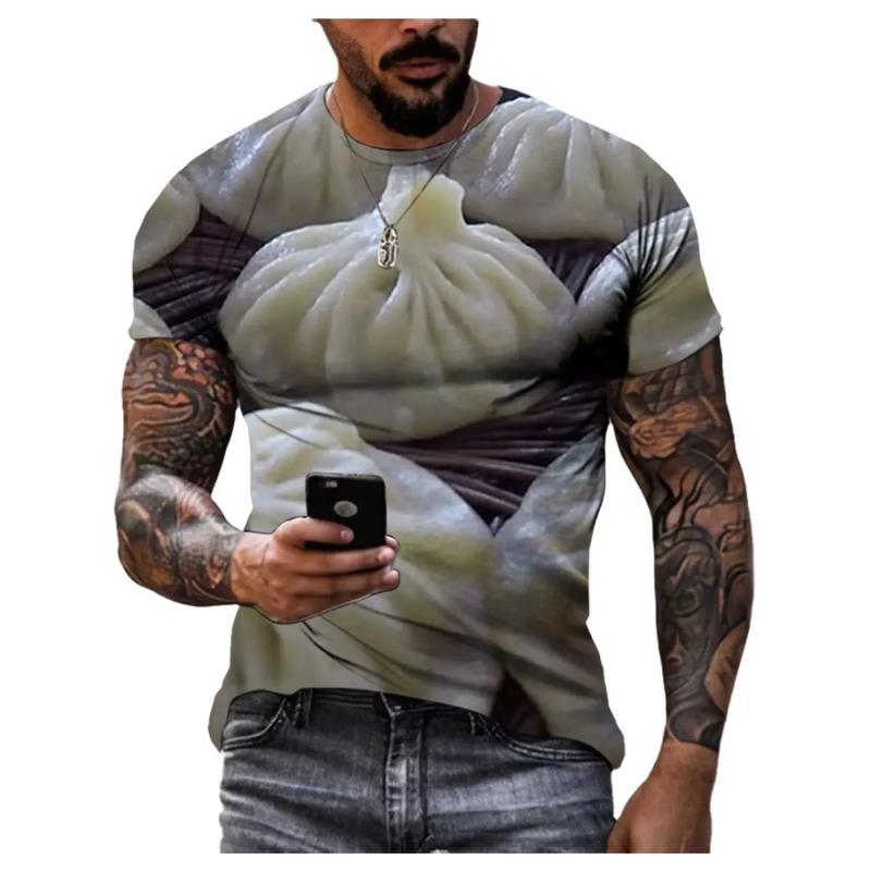 Summer Round Neck 3D Food Pattern Print Top Fashionable Casual Hip Hop Short Sleeved Men's T-shirts