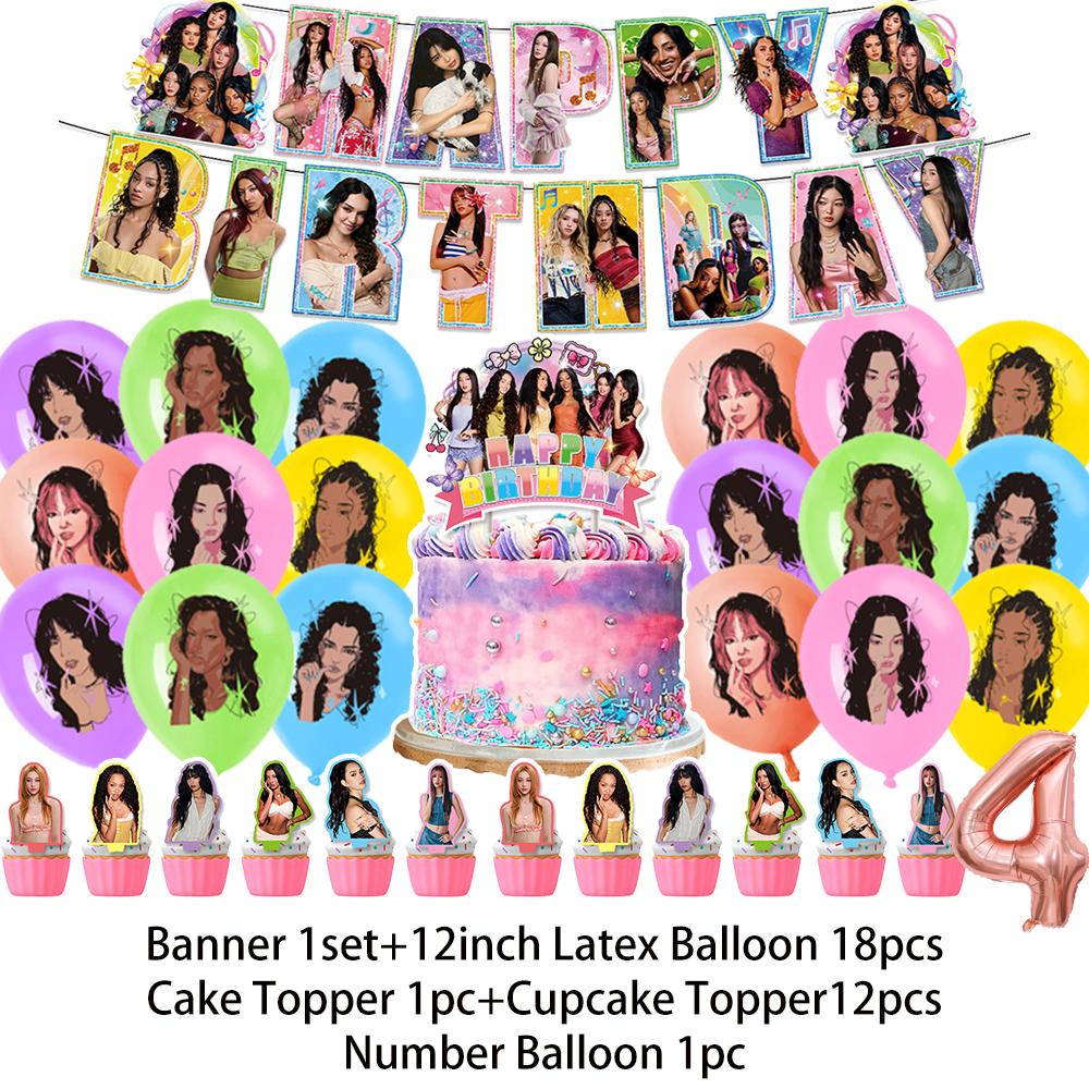 K-Katseyes Theme Birthday Party Decorations Background Kpop Girl Party Favor Fans Balloon Set Cake Topper Backdrop Gift Supplies