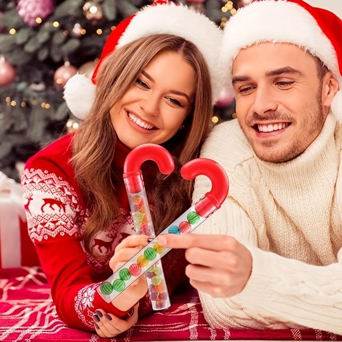 6pcs Large Candy Cane Plastic Tubes with Red Lids - Transparent Party Favors for Christmas, Birthdays & Festive Celebrations