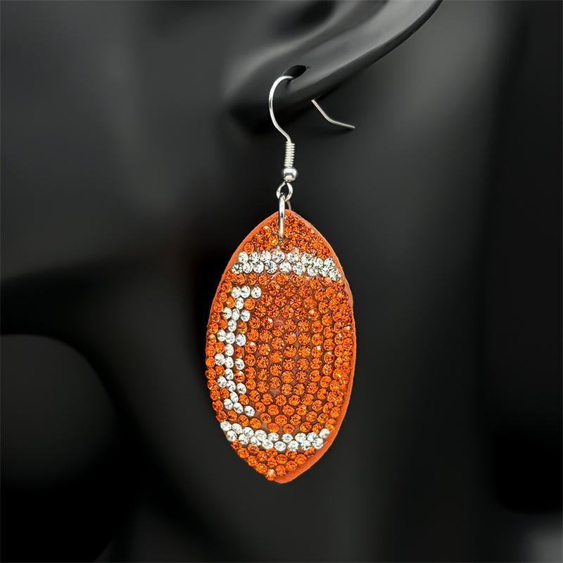 Rugby American Football Balls Dangle Earrings for Women Men Crystal Black Color Sports Style Earrings Jewelry joyeriaZZZ1063