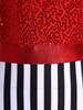 Adult Circus Ringmaster Bodysuit Sequined Patchwork Ruffled Hem Leotard and Metallic Gloves for Halloween Dress Up Party