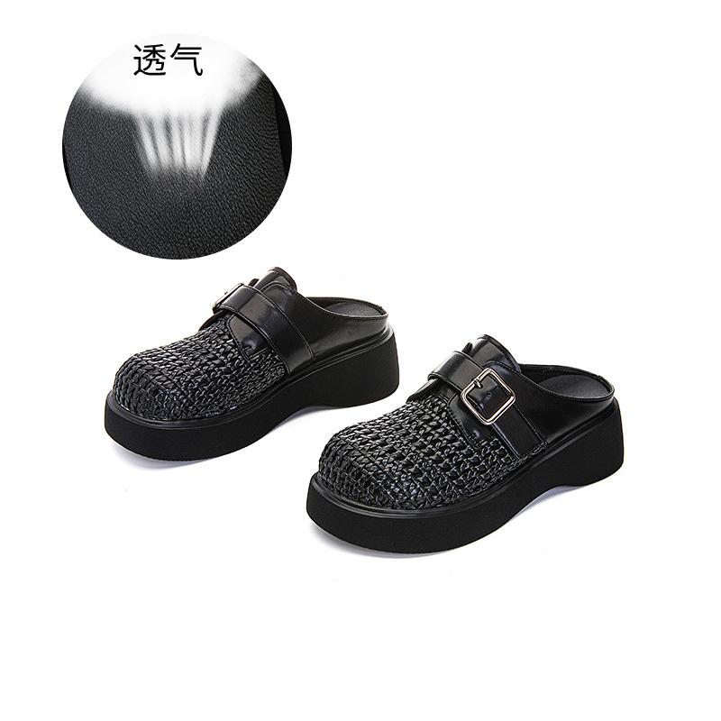 Sheepskin woven bag head slippers women's 2025 summer new high-end temperament sandals women's casual versatile half-drag women
