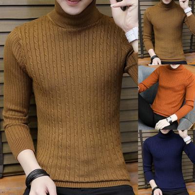 Winter Chic Men Solid Color Turtleneck Long Sleeve Knitted Sweater Bottoming Top