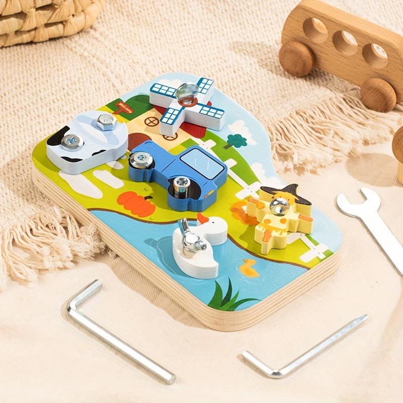 Wooden Farm Transportation Screw Toy, 3D Puzzle Metal Screw Tool, Color and Shape Recognition, Hand Eye Coordination Training,Educational Teaching Toy