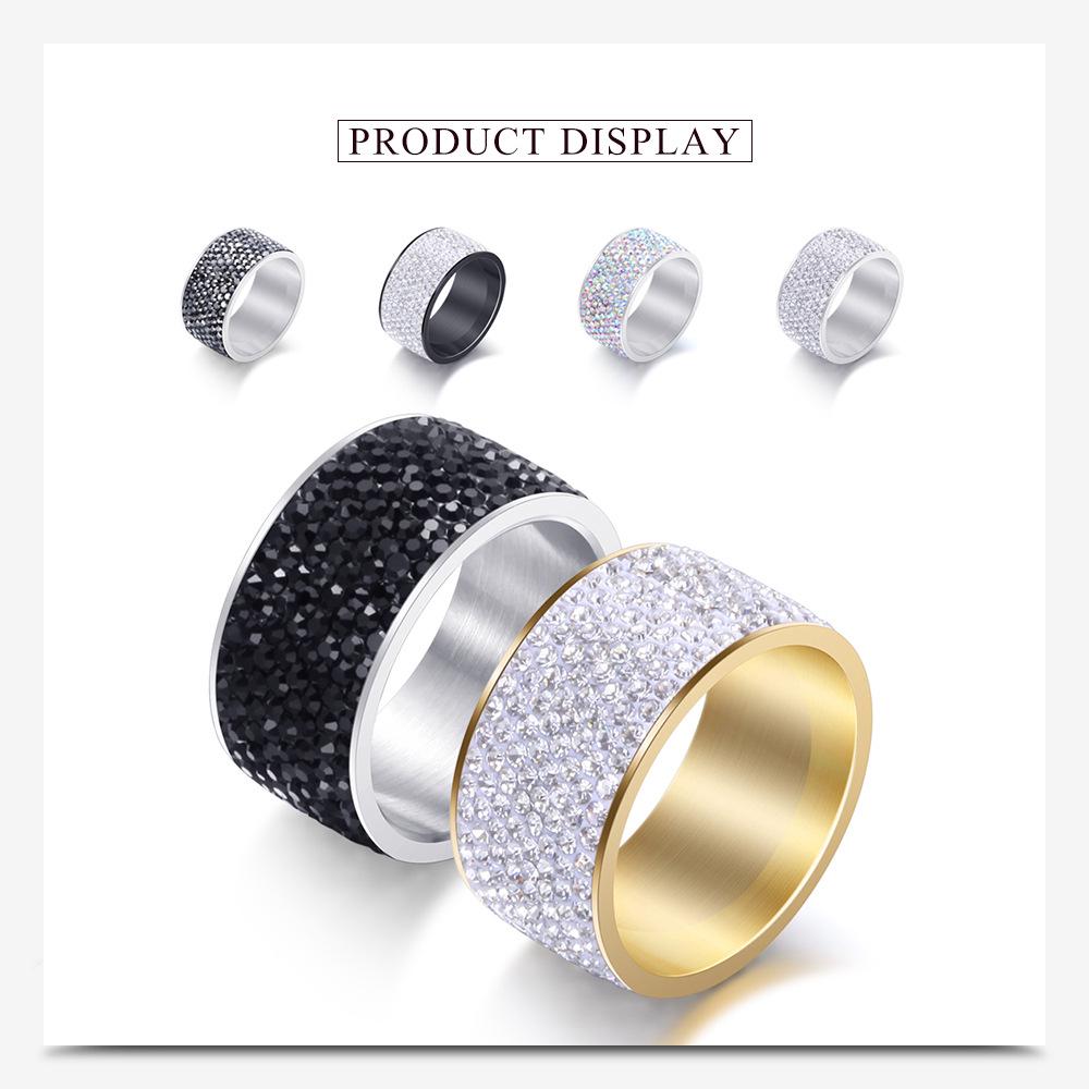 12MM Men's Titanium Steel Fashion Ring with Embedded Diamonds - Versatile Design, 8 Rows of Diamonds