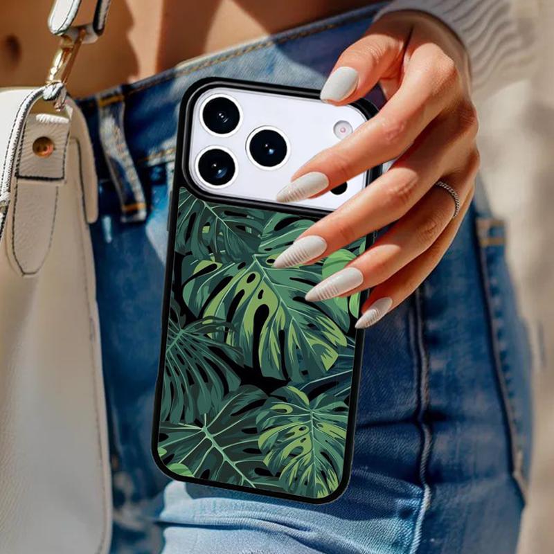 Monstera Flower Tropical Green Leaves Phone Case For iPhone 17 Air 14 15 13 12 Max Cover For Apple 16e 11 Pro Max Plus Coque