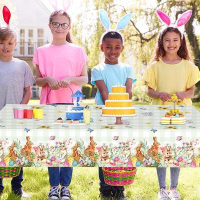 Vintage Theme Easter Bunny Egg Party Tablecloth Disposable Holiday Celebration Decorations Festive Dinner Party Supplies