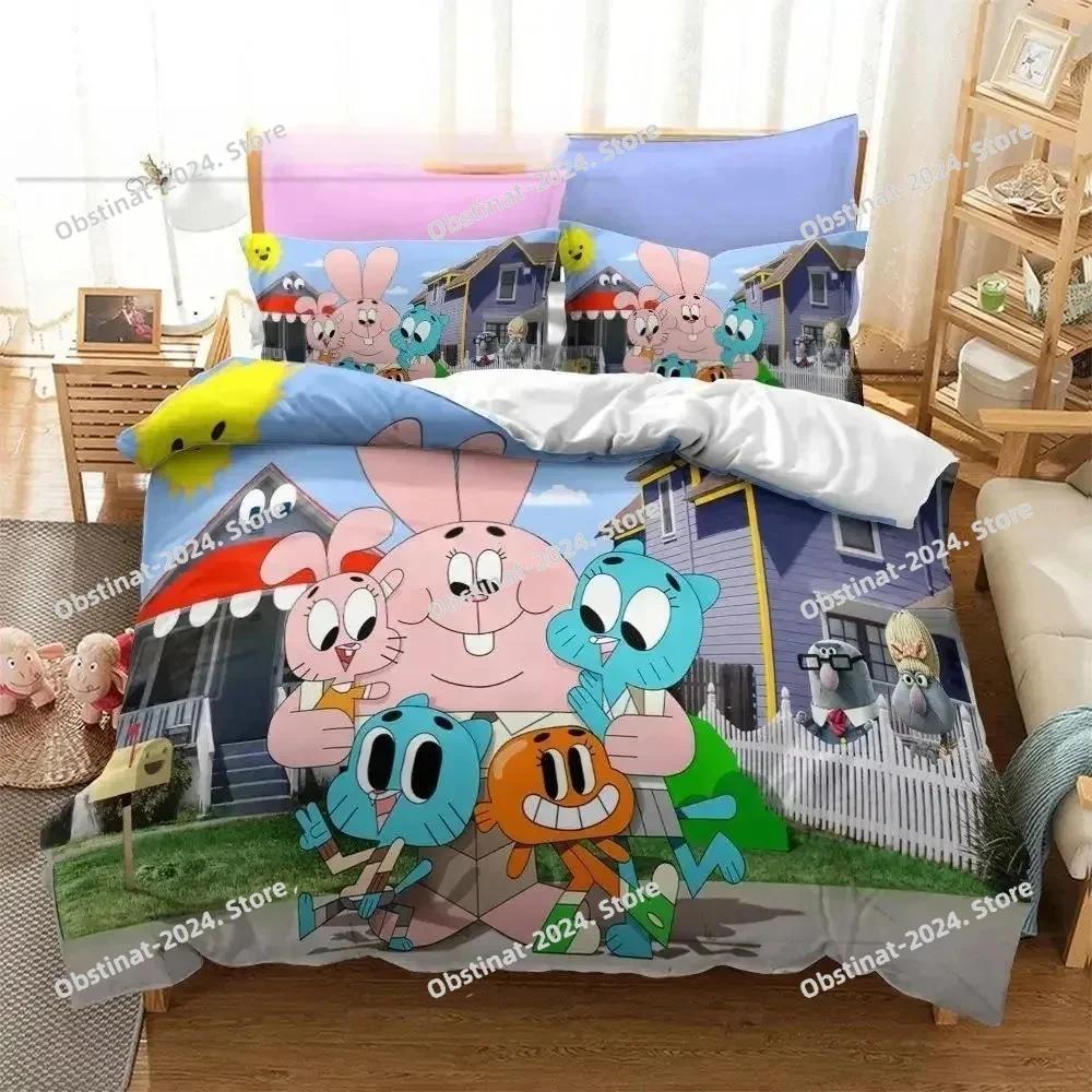 Anime Amazing World Gumbal Beding Set Printed Bed Linen Set With Pilowcase Bed Soft Duvet Cover Soft Single Double Quen Super King-Sized Dimensionsd