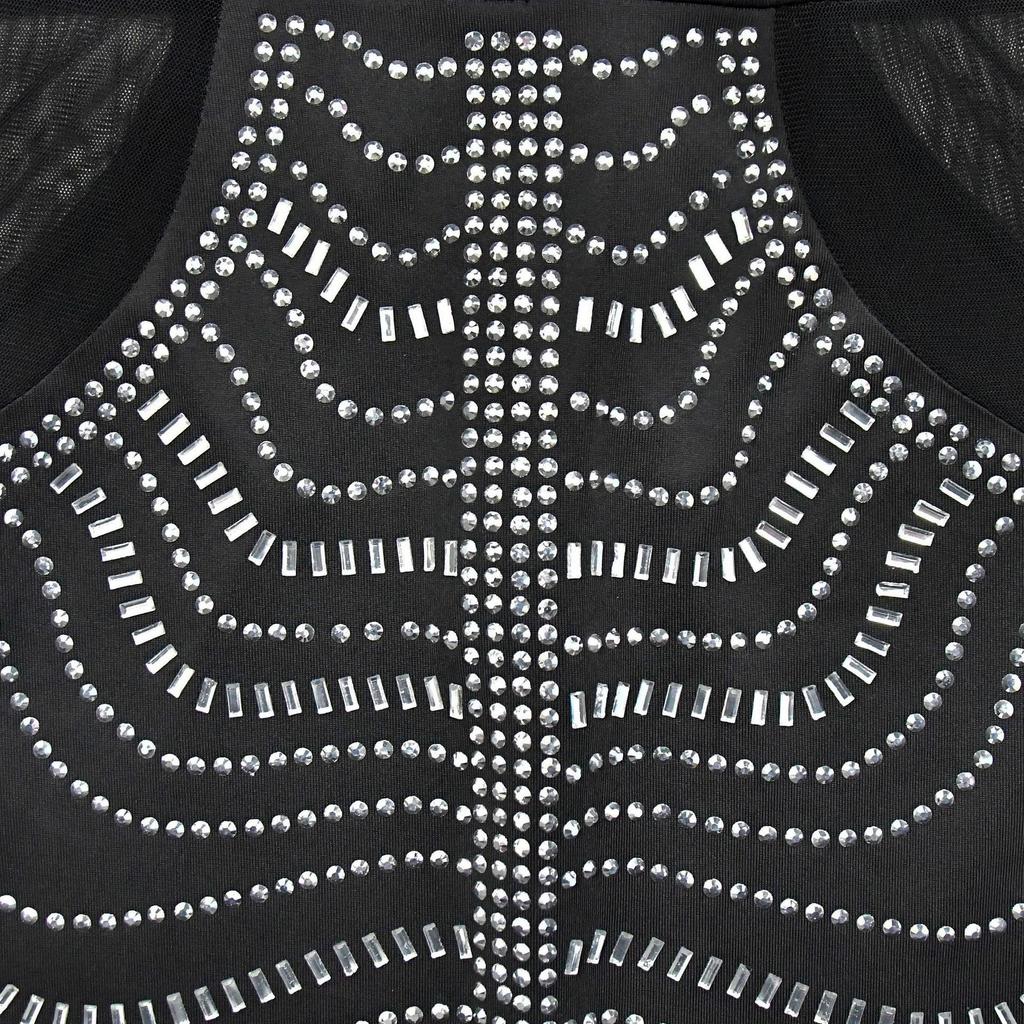 Women's Fashion Solid Color Mesh Long Skirt Dress with Hot Drilling