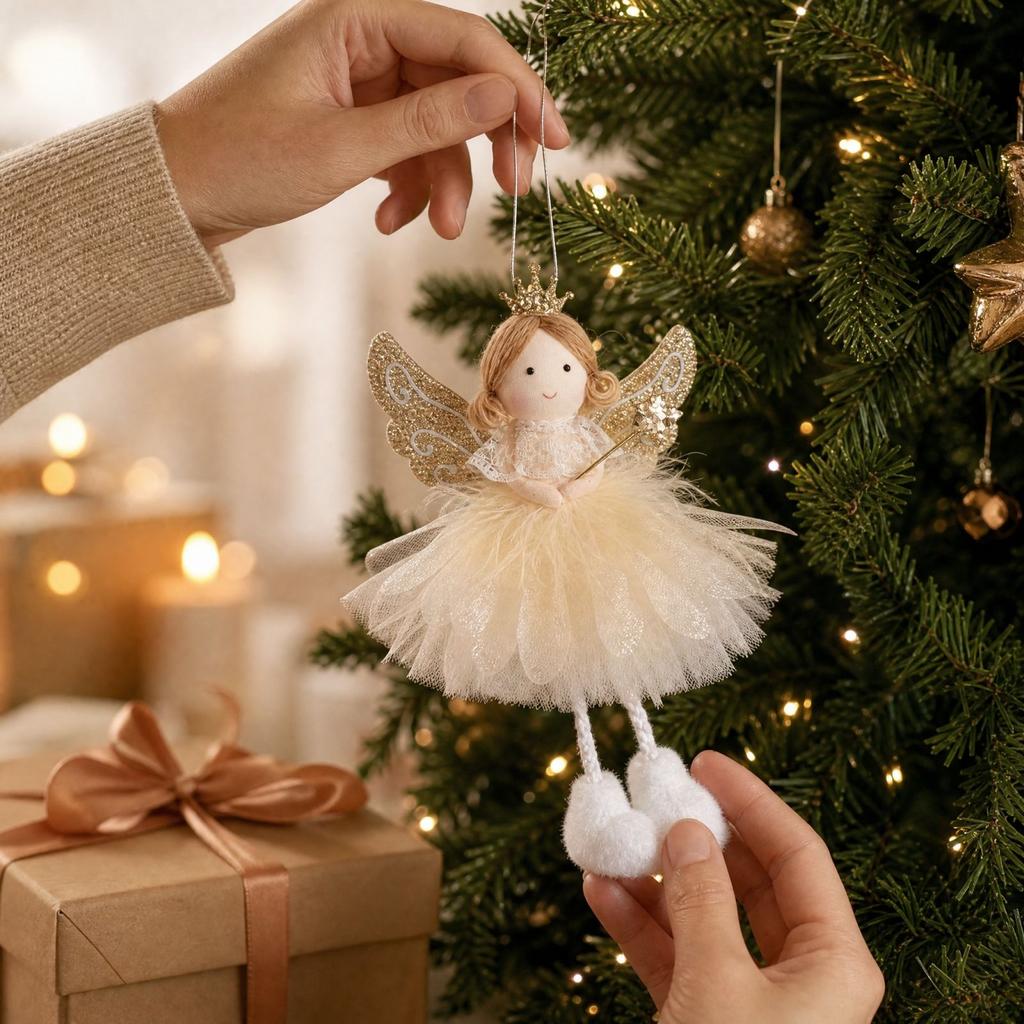 Christmas Girl Ornament with Tulle Skirt Hanging Decoration for Tree Party