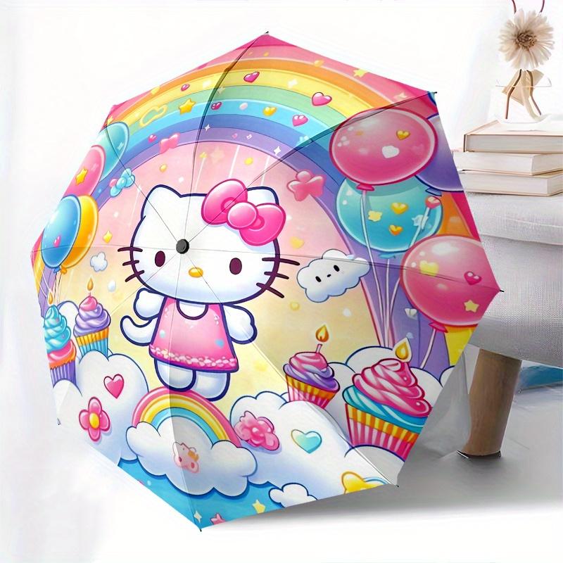 Hello Kitty,Rainbow Automatic Folding Umbrella-Simple 8-Rib Design, Bright Cartoon Pattern, Durable Iron Frame, Suitable For Travel, Outdoor