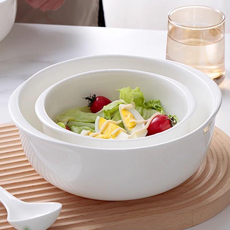 High-Quality White Bone China Double Ear Noodle Bowl – Stylish, High-Temperature Resistant, Deep Plate for Young People