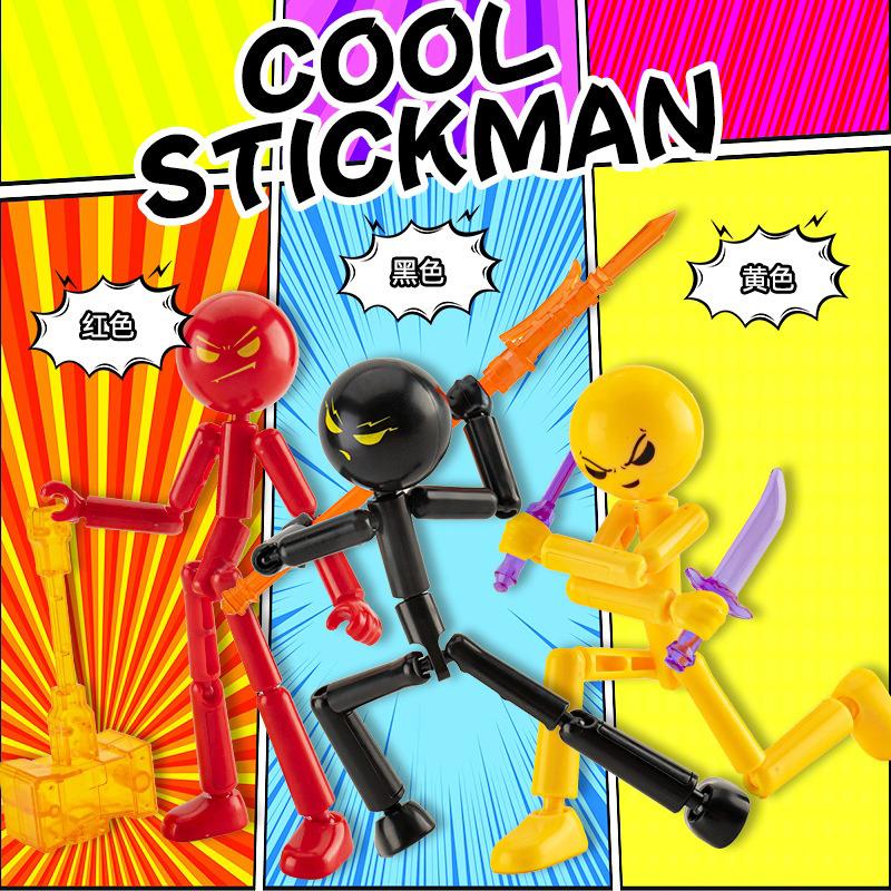 Cute Stickman Fighter Toy Joint Movable Doll Figurine Stress Relieving Small Toy Trendy Toy Ornament Home Decoration