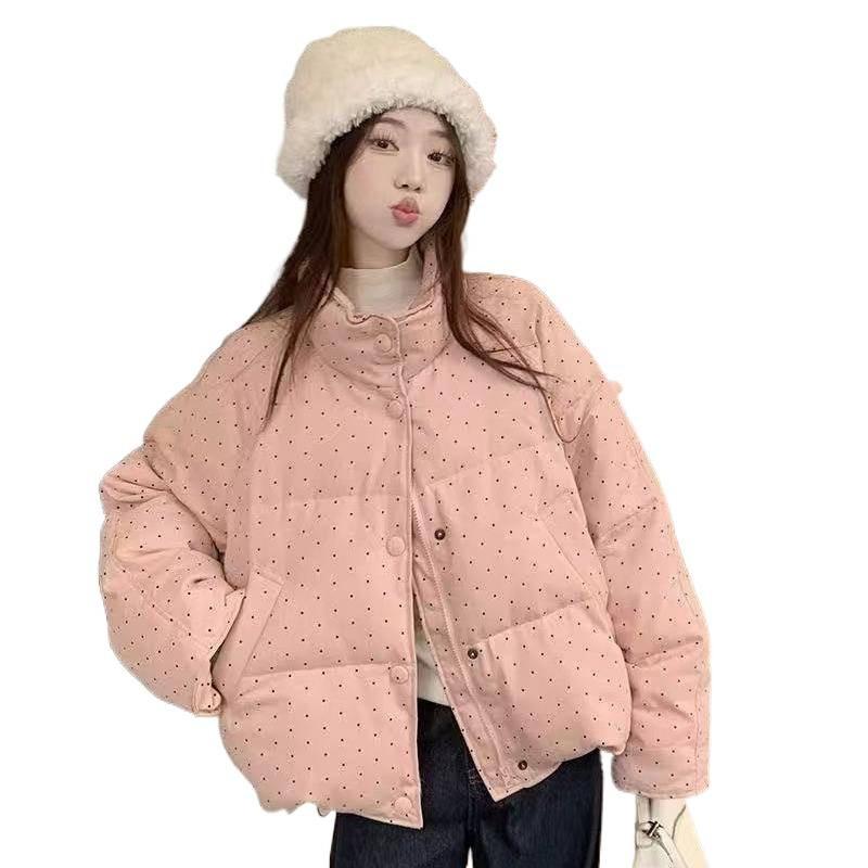 Pink polka dot sweet cotton-padded clothes women's short loose winter new design small cotton-padded clothes