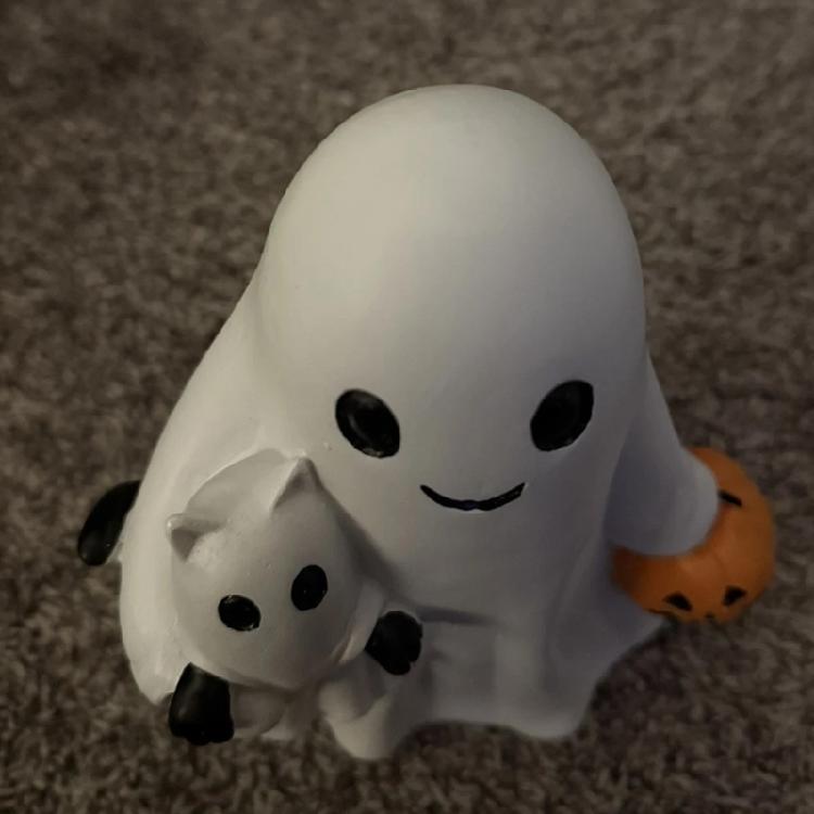 Whimsically Ghostly Holding Cats Pumpkin Resins Figurine Halloween Home Decors Artistic Craft Nontoxic Finish Ornament