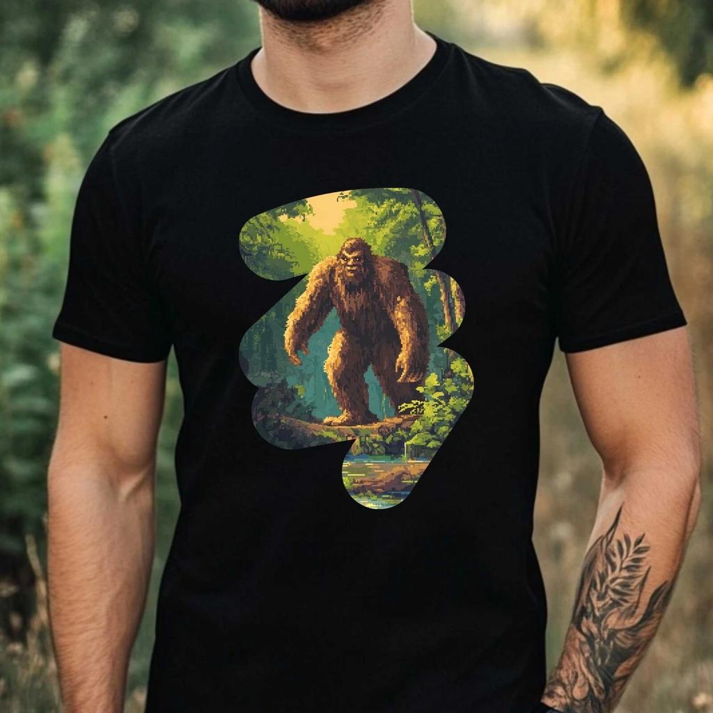 T-Shirt Herren Bigfoot Pixel Art Motiv Baumwolle Größe XS bis 5XL