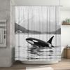 Whale Print Shower Curtain Waterproof Decorative Shower Panels for Bathroom Oceanic Marine Life Bathing Room Decoration Black Wh
