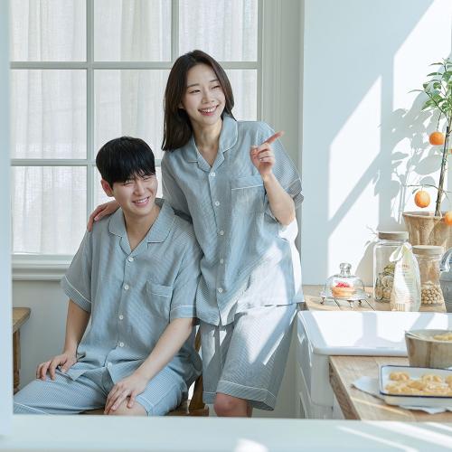 

[JJINIYA] Унисекс Пижамный Комплект с Короткой Рукавой и Рисунком [Отправка из Кореи] 100% Оригинал Blue - 90