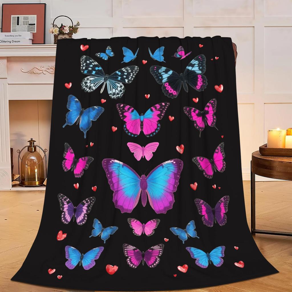 Super Soft Funny Butterfly Throw Blanket Cozy Fleece Fuzzy Plush Flannel Blanket for Travel Camping Living Room Sofa Decor Gift