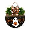 2D Flat Wooden Hanging Door Sign Ghost Round Doorplate  Halloween Festival Decoration