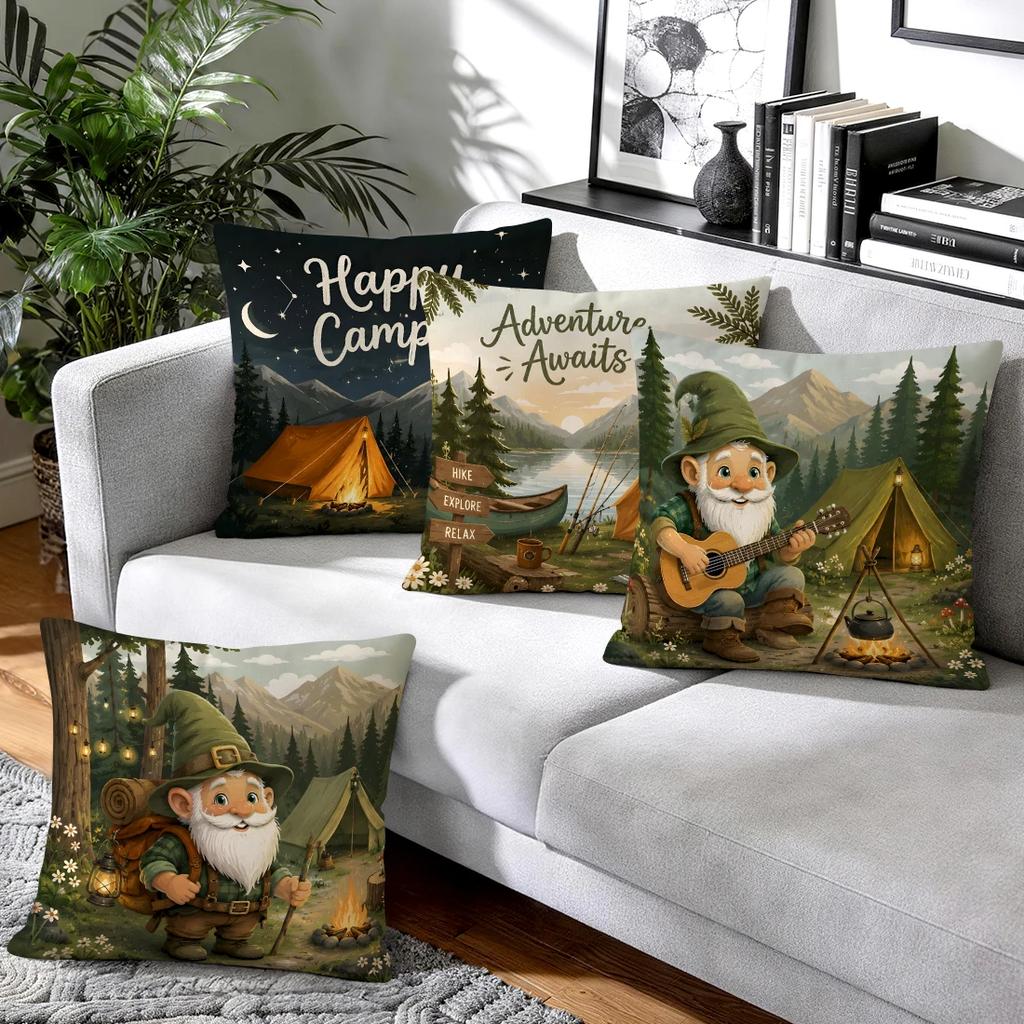 1pcs/4pcs Camping Adventure Cushions Pillowcase Polyester Cushion Cover Throw Pillow Pillowcover Home Car Sofa Decor