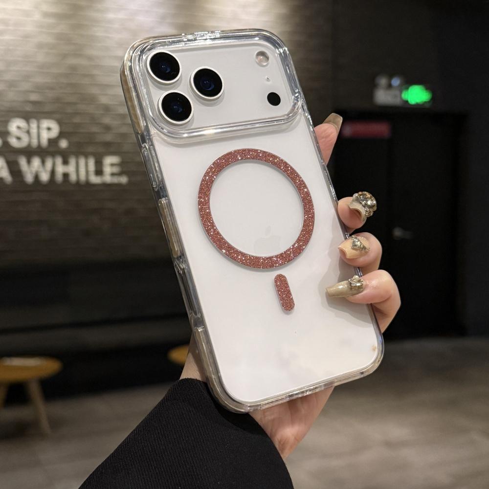 Transparent Glitter Magnetic Armor Case for iPhone 17 Air 16 15 14 Plus 13 12 11 Pro Max For Magsafe Original Shiny Bumper Cover