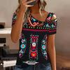Women Skeleton Pattern Print Cold Shoulder Short Sleeve T Shirt Irregular Cutout Neck Casual Summer Blouse Top
