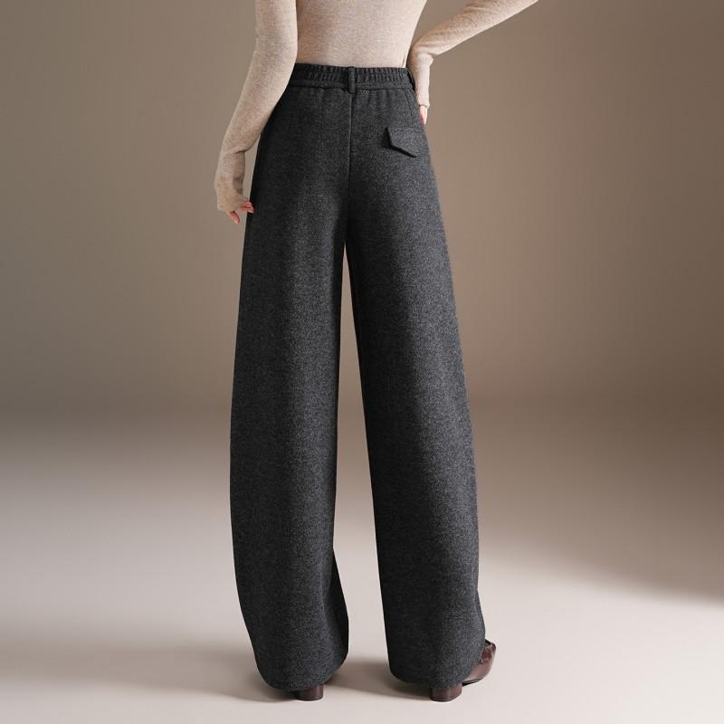 Womens Thick Wool Blend High-Waisted Wide Leg Trousers Winter 2026 Comfortable Office Casual Pants