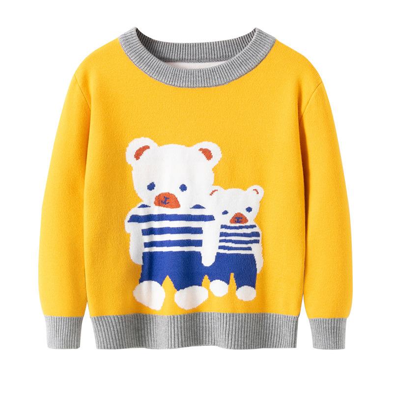 Children's New Autumn/Winter Double-Layer Knitwear Boys' and Girls' Warm Knitted Sweaters Pullover Cartoon-Printed Sweaters Base Layer Sweaters