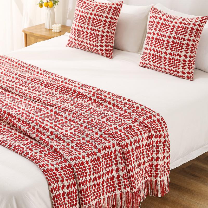 French Bed Cover Weaving Grid Bed Flag Hotel and Homestay Bed End Towel Living Room Sofa Background Decorative Blanket Multi Functional Bedding