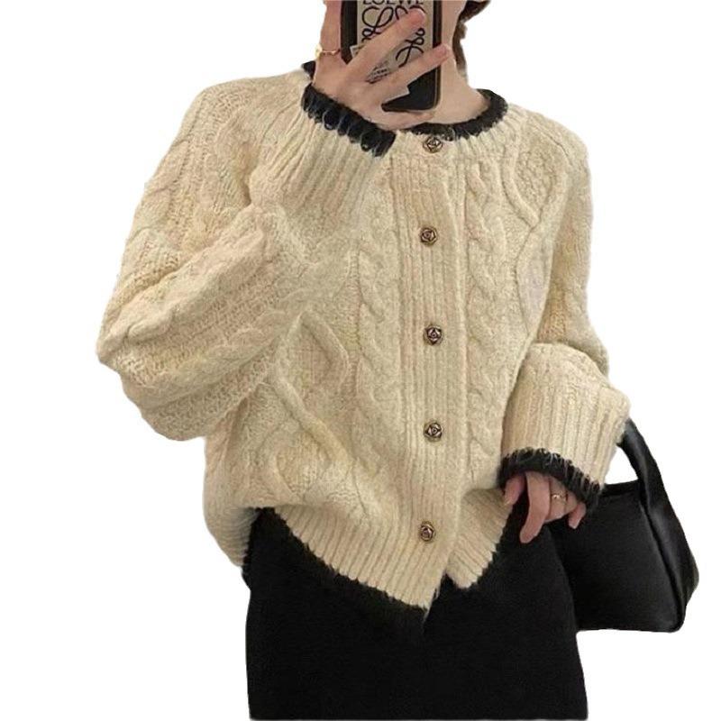 Korean Round Neck Sweater for Women In Autumn and Winter Luxurious and Lazy Style Knitted Cardigan Jacket Thickened