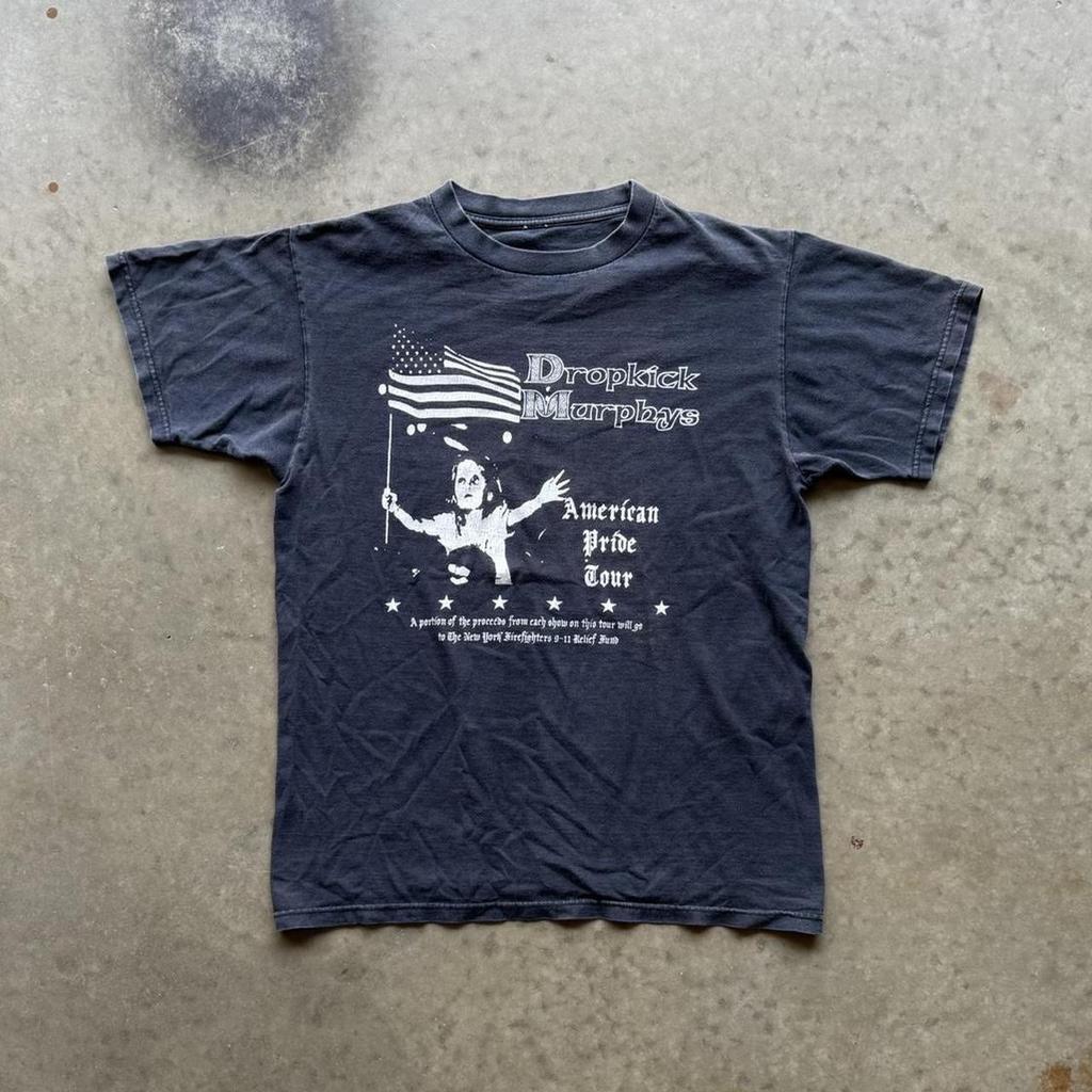 T-shirt Vintage Dropkick Murphys American Pride Tour Noir Décoloré RARE Taille Medium Homme Unisexe